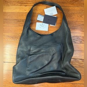 Prada Sacca Nero Bag - Large Black Leather Hobo Bag WITH AUTHENTICITY CARD